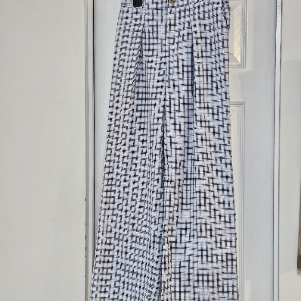Hollister Blue and White Plaid Wide Leg Pants